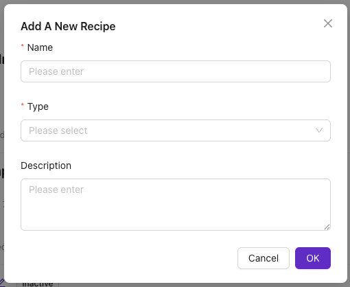 Hộp thoại Add A New Recipe